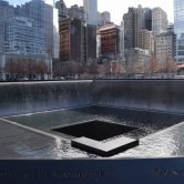 This photo shows the 9/11 memorial in the footprint of the World Trade Center.
