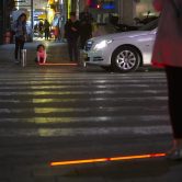 A crosswalk embedded with LED lights to alert distracted walkers.