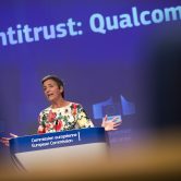 European Antitrust Commissioner Margrethe Vestager speaks about a fine against U.S. chipmaker Qualcomm.