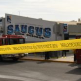 This photo shows Saugus High School in Southern California, surrounded by crime scene tape.