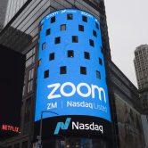 This photo shows a sign for Zoom in New York.