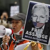 A Julian Assange supporter in London.