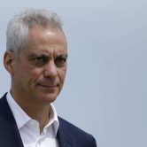 Rahm Emanuel at a news conference at O'Hare International Airport in 2019.