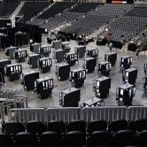 Voting machines fill the floor for early voting at State Farm Arena in Atlanta.