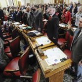 This photo shows Montana lawmakers being sworn into office.