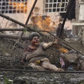 A woman wounded by a Russian airstrike in Georgia.