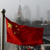 Chinese flag pollution fog Shanghai