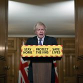 Then-British Prime Minister Boris Johnson speaks during a coronavirus press conference in January 2021.