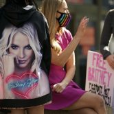 Britney Spears supporters gather outside a court hearing concerning the pop singer's conservatorship.