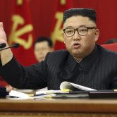 Kim Jong Un speaks during a Workers' Party meeting in North Korea.