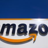 The Amazon logo is displayed in Douai, northern France.