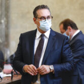 Former Freedom Party leader Heinz-Christian Strache waits for the start of his trial in Austria.