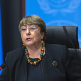 Michelle Bachelet speaks during a press conference.