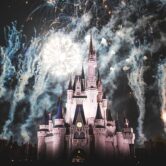 This is a photo of the Disney castle with fireworks going off in the background.