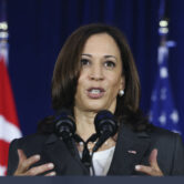 Vice President Kamala Harris delivers a speech at Gardens by the Bay in Singapore.