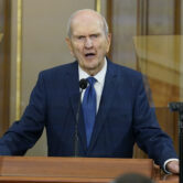 Mormon church leader Russell M. Nelson speaks during a news conference.