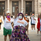 Women protest against a Texas abortion law at the state Capitol