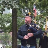 Bagpiper Brian Ahern plays in New York City