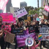 Supporters of Britney Spears demonstrate outside a courthouse.