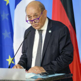 French Foreign Minister Jean-Yves Le Drian speaks during a joint press conference.