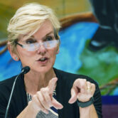 Secretary of Energy Jennifer Granholm speaks during a roundtable discussion at 32BJ SEIU.