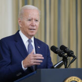 Biden speaks from the State Dining Room of the White House in Washington.
