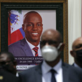 A portrait of late Haitian President Jovenel Moise at his memorial service.