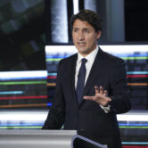 Justin Trudeau makes a point during the federal election French-language leaders debate.