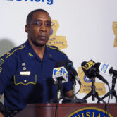 The superintendent of the Louisiana State Police speaks at a press conference.