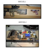 Photos show two firearms, ammunition and other weapon paraphernalia