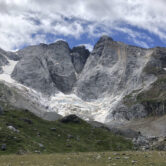 The Petit Vignemale glacier and the Oulettes on the Vignemale massif's north face in the Pyrenean mountain range.