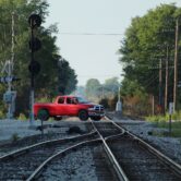A railroad crossing.