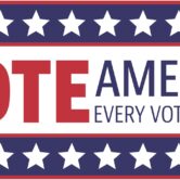 A graphic containing the words "Vote America every vote counts."