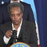 Chicago Mayor Lori Lightfoot addresses reporters in a Oct. 14 press conference