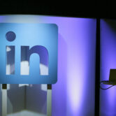 The LinkedIn logo is displayed during a product announcement.