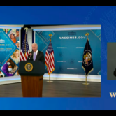 President Biden stands at a podium, announcing the rollout of the Covid-19 vaccine for children ages 5 to 11