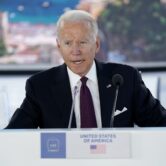 President Joe Biden speaks at a G-20 summit in Rome