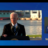 President Biden speaks on the recently passed infrastructure bill during a visit to the Port of Baltimore on Nov. 10, 2021.
