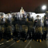 Members of the DC National Guard stand outside the U.S. Capitol on Jan. 6, 2021