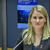 Facebook whistleblower Frances Haugen speaks at the European Parliament.