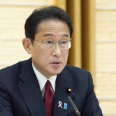 Japanese Prime Minister Fumio Kishida speaks at a meeting in Tokyo.