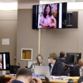 An image of Lu Thi Harris is shown during the murder trial of Billy Chemirmir.