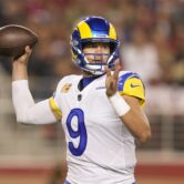 Los Angeles Rams quarterback Matthew Stafford throws a pass