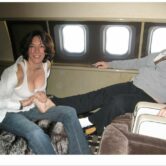 Ghislaine Maxwell massaging Jeffrey Epstein's bare foot on private jet
