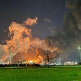 Flames erupt at ExxonMobil's Baytown plant on Dec. 23, 2021.