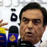George Kordahi speaks during a press conference to announce his resignation.