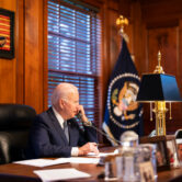Joe Biden speaks with Vladimir Putin on the phone from his private residence.