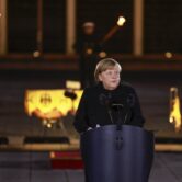 German Chancellor Angela Merkel delivers a farewell speech
