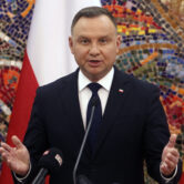 Polish President Andrzej Duda speaks during a news conference