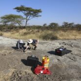 Researchers excavate Site A footprints at Laetoli, Tanzania.